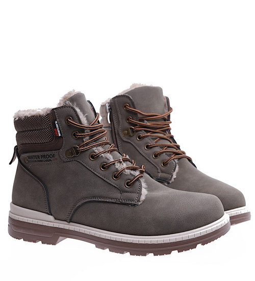 Zimowe ocieplane męskie buty trekkingowe Khaki /A3-2 15352 T677/