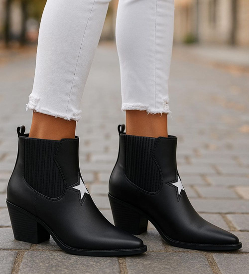 Czarne botki kowbojki lekko ocieplane /G3-3 18305 T199/