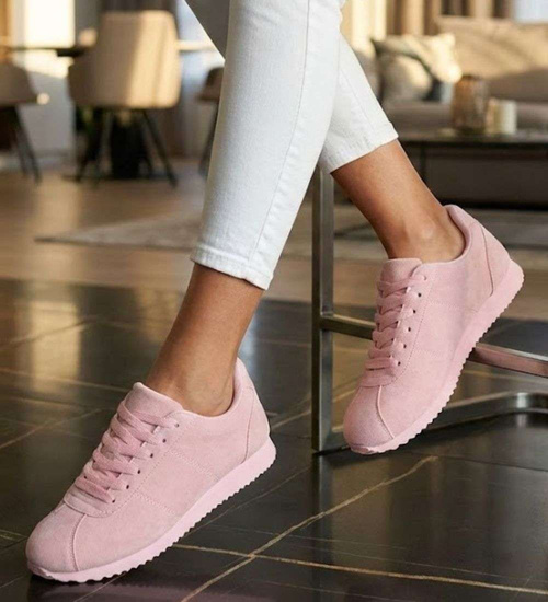 Sznurowane damskie buty sportowe Różowe /F5-3 18650 T102 +H2/