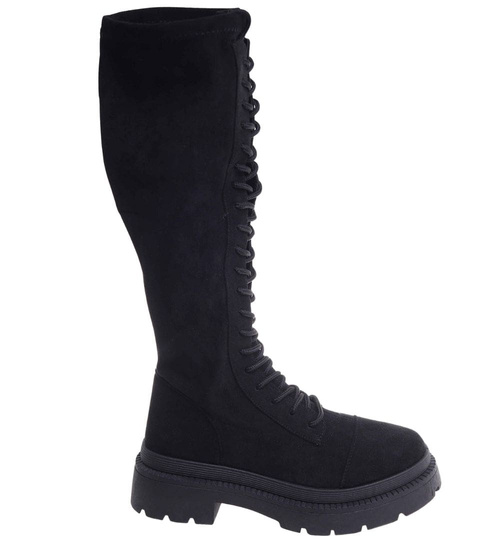 Zamszowe sznurowane botki glany Czarne /D8-3 18527 T499/