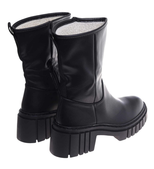 Wysokie czarne botki damskie z ociepleniem /F3-3 18230 T313/