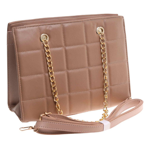 Beżowa torebka kuferek z łańcuszkiem i paskiem /H2 K46 TB676 G195/