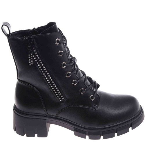 Botki trapery sznurowane z cyrkoniami /B4-3 18178 T434/