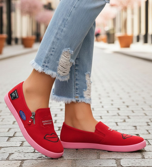 Zamszowe czerwone trampki slip on /D4-3 8425 S098/