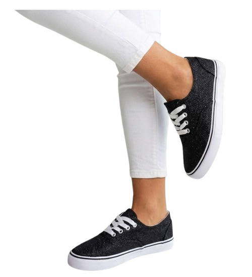 Sznurowane czarne trampki damskie /F9-3 17226 G8-6/