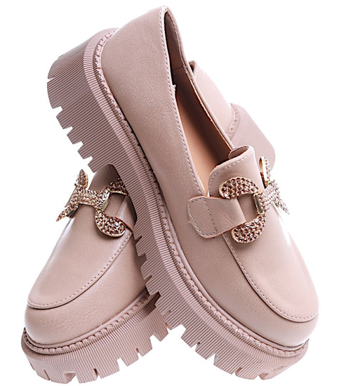 Wiosenne loafersy damskie półbuty na platformie Khaki /D8-1 15487 T336/