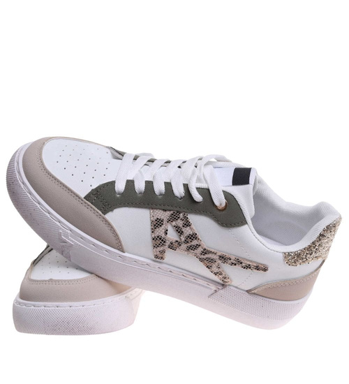 Trampki damskie sznurowane biało zielone /J4-4 H2 18481 W16-6/