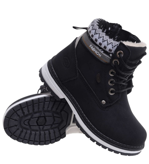 Ocieplane czarne botki trapery dziewczęce /C1-3 18293 T384/