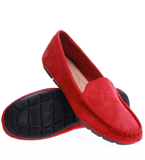 Czerwone zamszowe półbuty balerinki lordsy /F9-2 15628 T187/