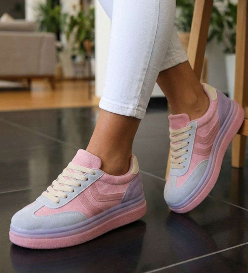 Różowe wiązane sneakersy buty sportowe /G3-3 18840 T682/