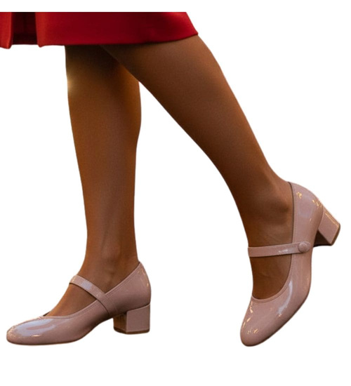 Ciemno beżowe czółenka z paskiem na niskim obcasie /E8-2 17730 W182/