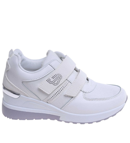 Białe trampki sneakersy na rzepy niski koturn /F1-2  18119 T188/