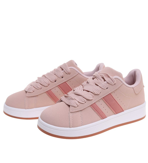 Pastelowe sznurowane trampki damskie Różowe /E6-2 18819 W385/