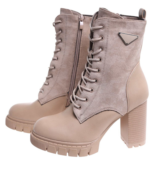 Damskie botki na obcasie Khaki /F9-1 18335 W305/