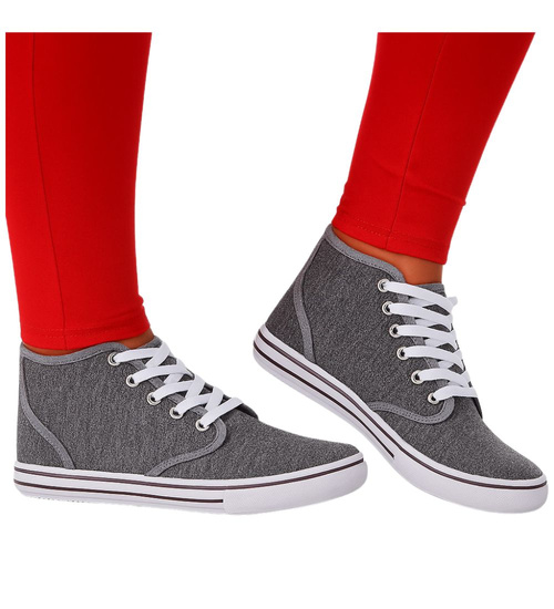 Wysokie trampki damskie szare /C6-3 13873 S097/