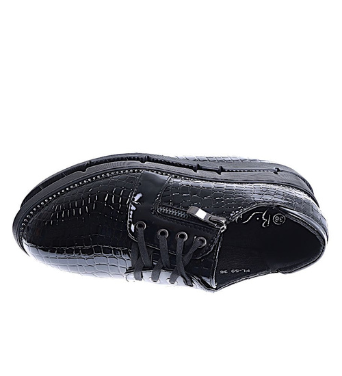 Czarne wiązane dziewczęce półbuty /D7-2 14966 T039/