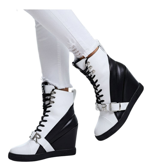 Biało czarne damskie trampki sneakersy na koturnie Seastar /G13-3 14986 T937/