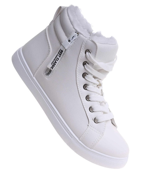 Białe zimowe trampki z futerkiem /B6-3 18494 T315/