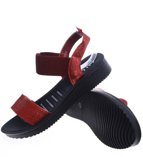 Wsuwane czerwone sandały damskie /B1-2 14077 T143/