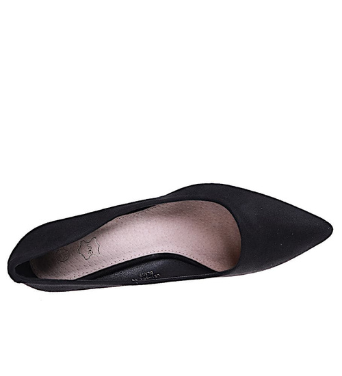 Czarne klasyczne czółenka damskie na słupku /E6-2 15221 T594/