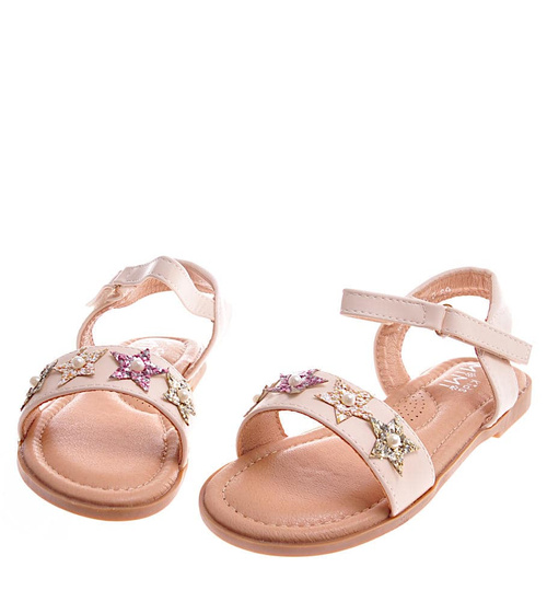 Beżowe sandałki na rzep z gwiazdkami /C7-2 11958 T197/