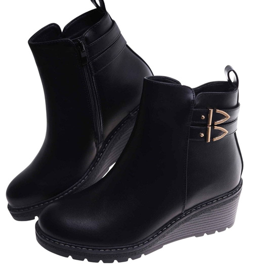 Wizytowe czarne botki na koturnie /F5-3 18275 W487/