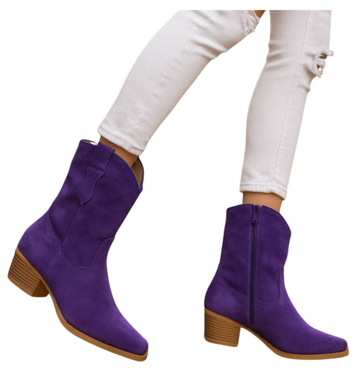 Fioletowe botki damskie kowbojki /D1-3 18422 W287/