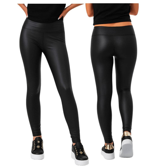 Elastyczne czarne matowe legginsy damskie /H UB918 T189/