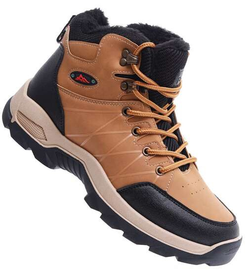 Zimowe karmelowe meskie buty trekkingowe z futerkiem /D6-2 15363 T637/