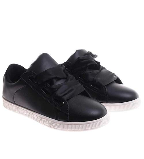 Czarne wiązane trampki damskie /G6-1 17509 W093/