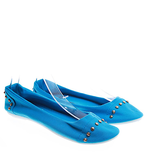 Materiałowe niebieskie balerinki jak tenisówki /D7-1  14388 T046/