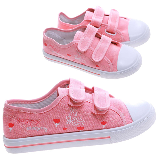 Dziewczęce łososiowe tenisówki na rzepy /C7-1 17454 T188/