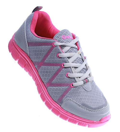 Lekkie sportowe buty damskie szaro różowe /C5-3 13748 S203/ Lekkie sportowe buty damskie szaro różowe /C5-3 13748 S203/