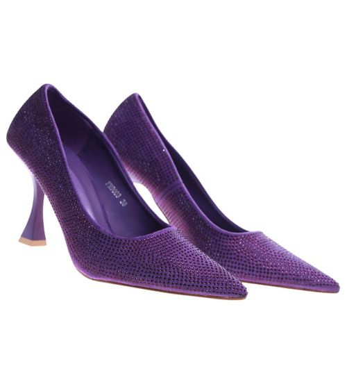 Fioletowe czółenka szpilki z dżetami /A4-3 17206 G121/