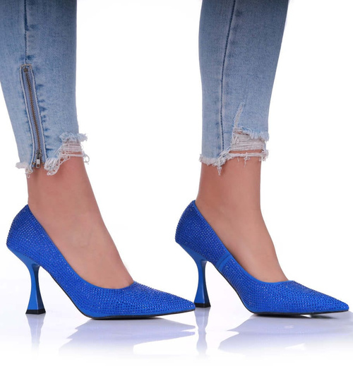 Niebieskie czółenka szpilki z dżetami /A3-3 17209 G121/