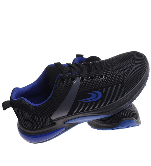 Sznurowane męskie czarno niebieskie buty sportowe /A2-1 18067 T286/