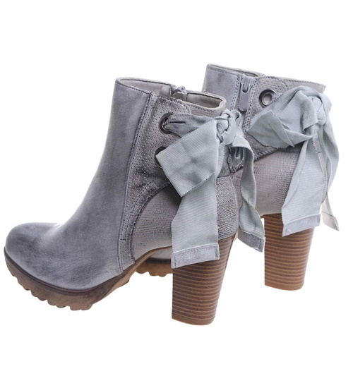 Szare botki damskie na obcasie /i5-2+H2 18307 T234/