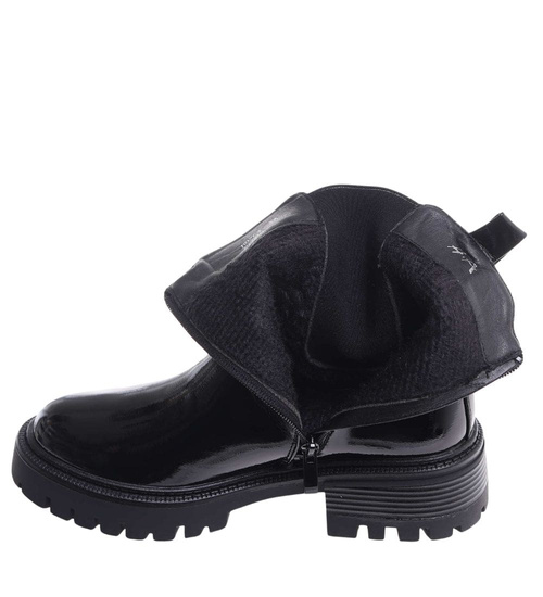 Zimowe czarne botki lśniące workery /A5-1 18561 W4/