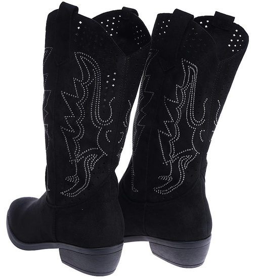 Ażurowe czarne kozaki kowbojki /B1-3 14759 T690/