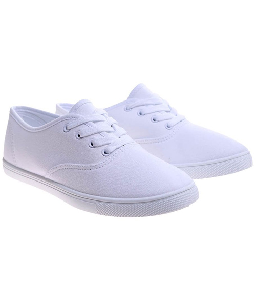 Białe klasyczne tenisówki z tkaniny /B4-2 17232 T223/