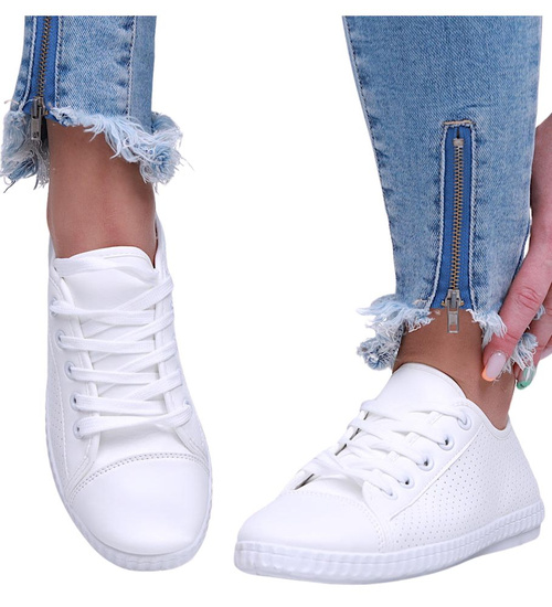 Białe ażurowe tenisówki damskie /B6-2 16028 D383/