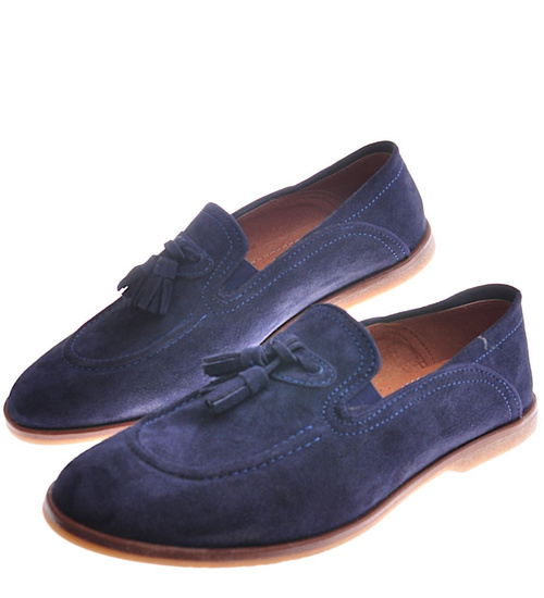 Granatowe mokasyny z zamszowej skóry naturalnej /H1 12037 S123/