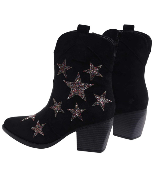 Czarne botki damskie na klocku /E5-3 18316 T482/