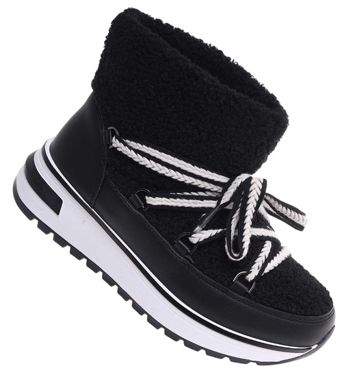 Zimowe botki śniegowce z futerkiem Czarne /A2-118568 W341/