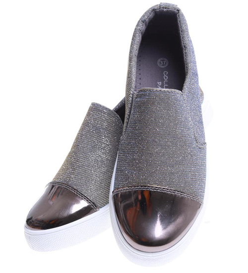Wsuwane srebrne trampki damskie slip on /F3-2 15643 T180/