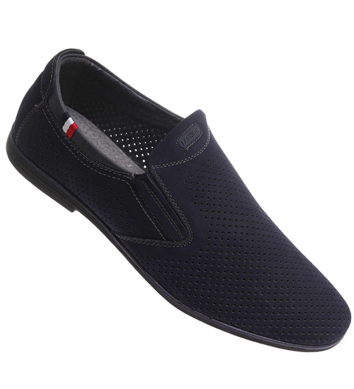 Wsuwane ażurowe męskie półbuty Granatowe /B5-3 17867 T398/