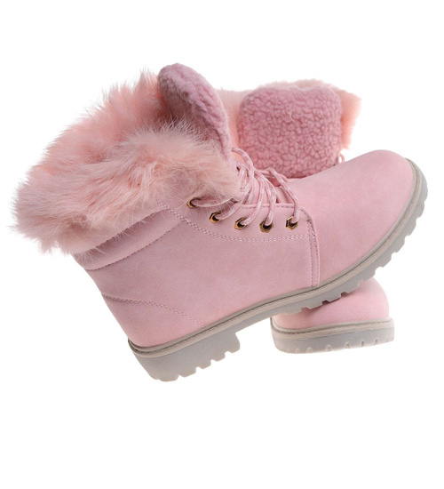 Zimowe botki trapery z futerkiem Różowe /F7-2 18430 T243/