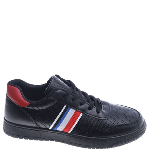 Sznurowane męskie czarne trampki /E2-2 14012 T497/