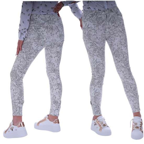 Biało szare spodnie damskie z wzorem /H2 UB841 G4/