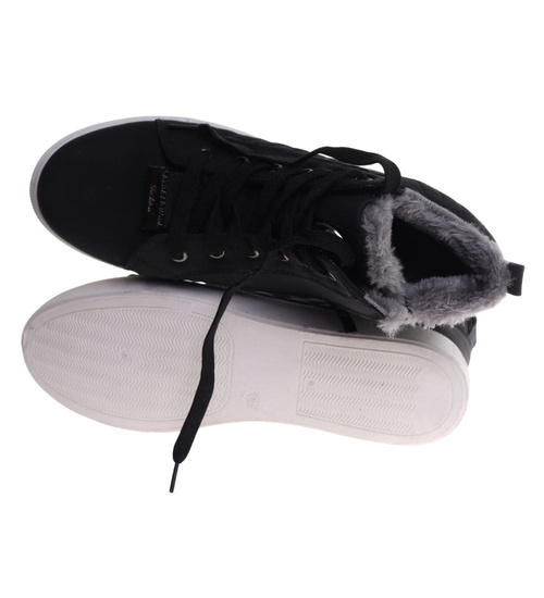 Zimowe czarne trampki z futerkiem ost459